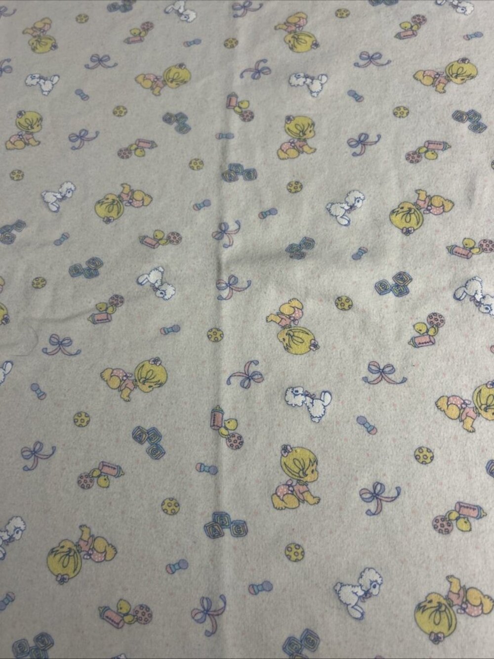 Vintage 2001 Precious Moments Baby Receiving Blanket Lamb Bow Blocks Babies